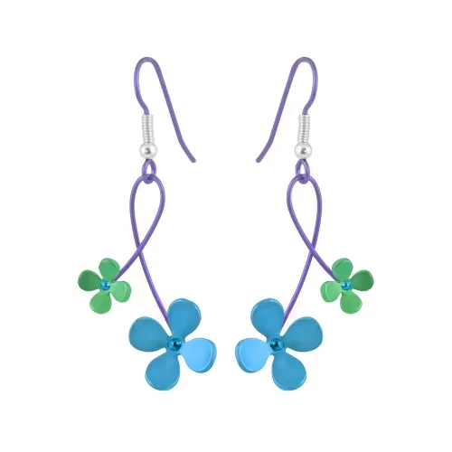 Double Four Petal Kingfisher Blue Drop Earrings